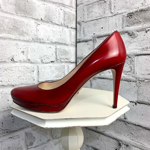 Prada Red Leather Platform Stiletto High Heel Pump - Picture 1 of 11